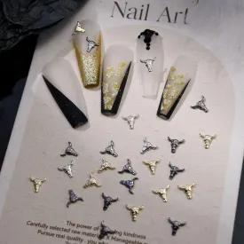30pcs Bull Head Charms - Halloween Retro Metal Alloy Art Accessories for Nail Decor - Cute Mixed Color Designs in Gold, Silver, Gun Black