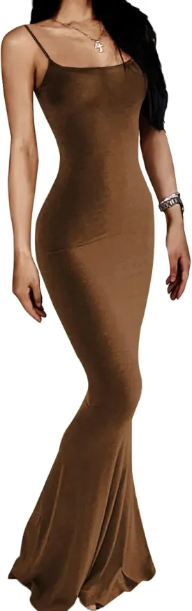 AnotherChill Women's Casual Lounge Slip Long Dress Sexy Sleeveless Backless Bodycon Maxi Dresses 2025 Summer Slim Elegant