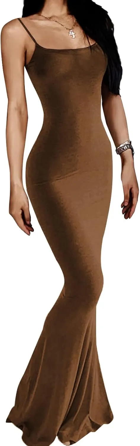 AnotherChill Women's Casual Lounge Slip Long Dress Sexy Sleeveless Backless Bodycon Maxi Dresses 2025 Summer Slim Elegant