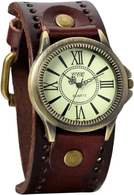Avaner Vintage Bronze Leather Watches: Retro Steampunk Wide Cuff Analog Quartz Wrist Watches for Men and Women