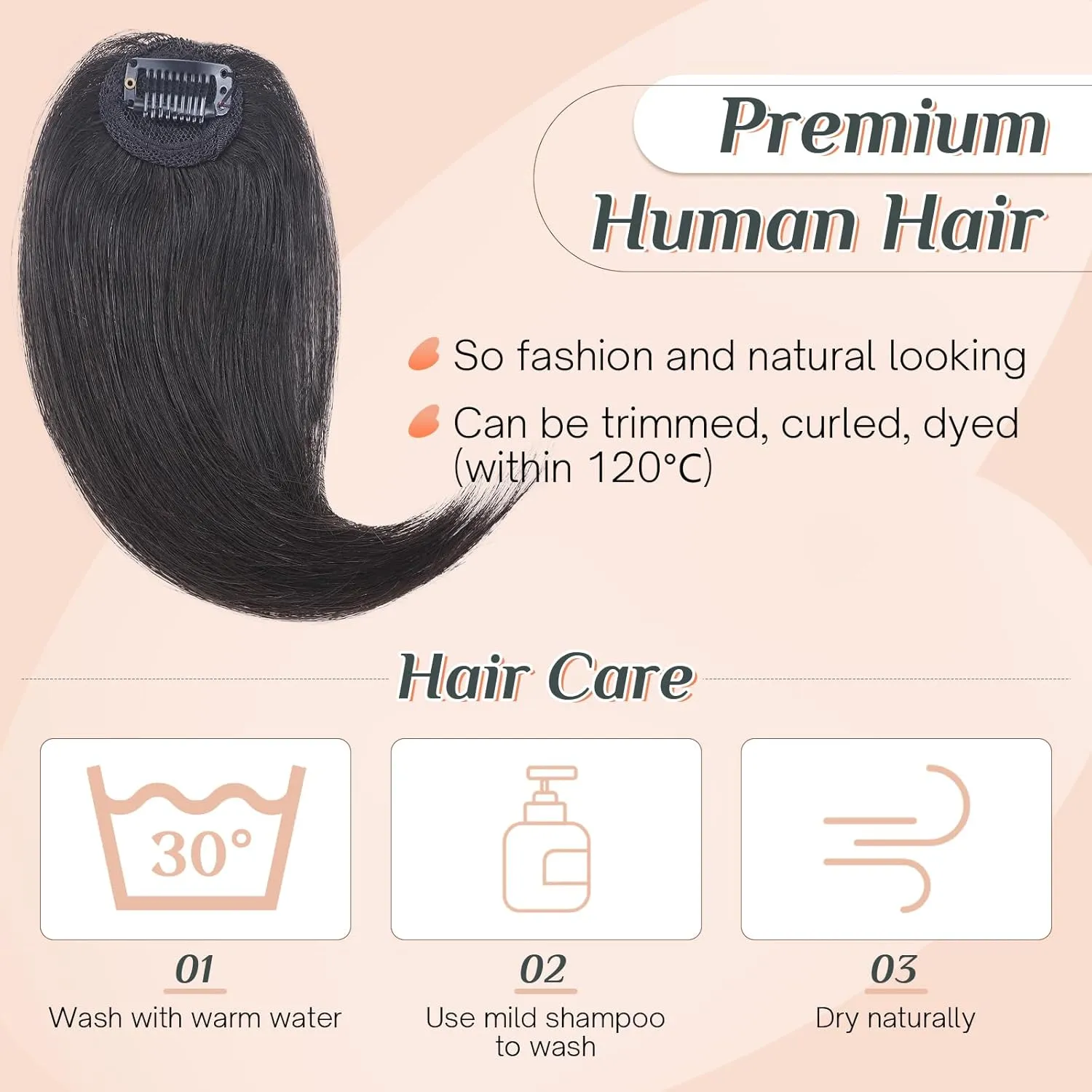 Benehair Side Bangs Clip in Bangs 100% Real Human Hair Curtain Bangs 10 inch Natural Black Remy French Bang Soft Thick Hair 15g with Invisible Clips for Women #1B