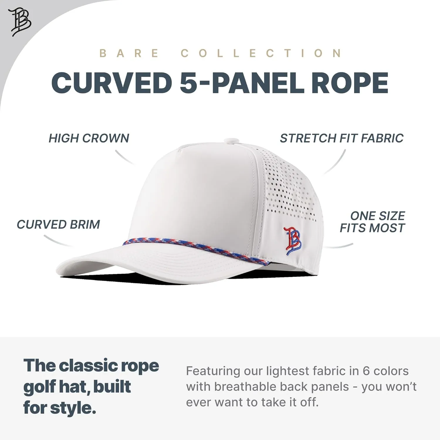 Branded Bills Dad Script 5 Panel Rope, Lightweight, Comfortable Baseball Cap