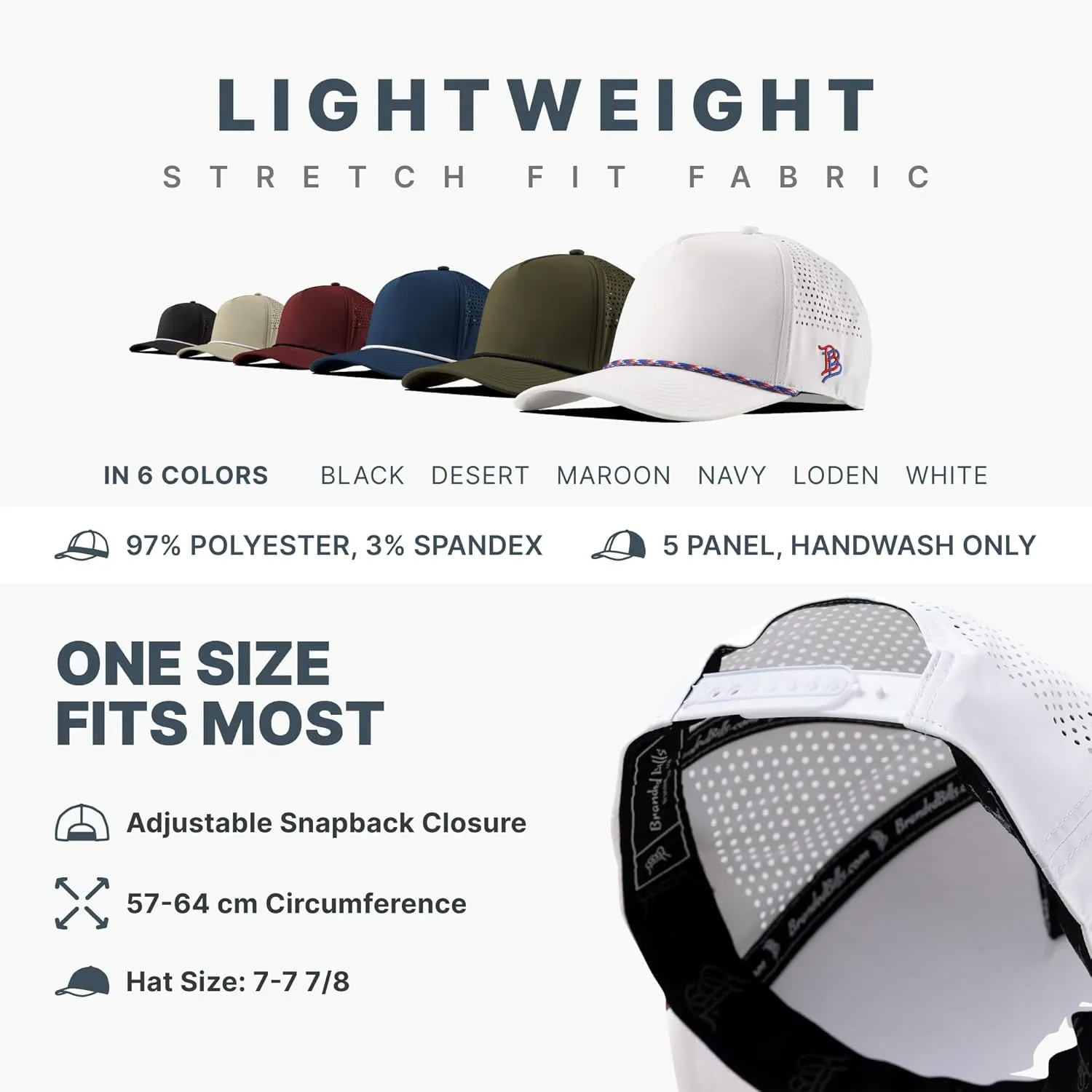 Branded Bills Dad Script 5 Panel Rope, Lightweight, Comfortable Baseball Cap