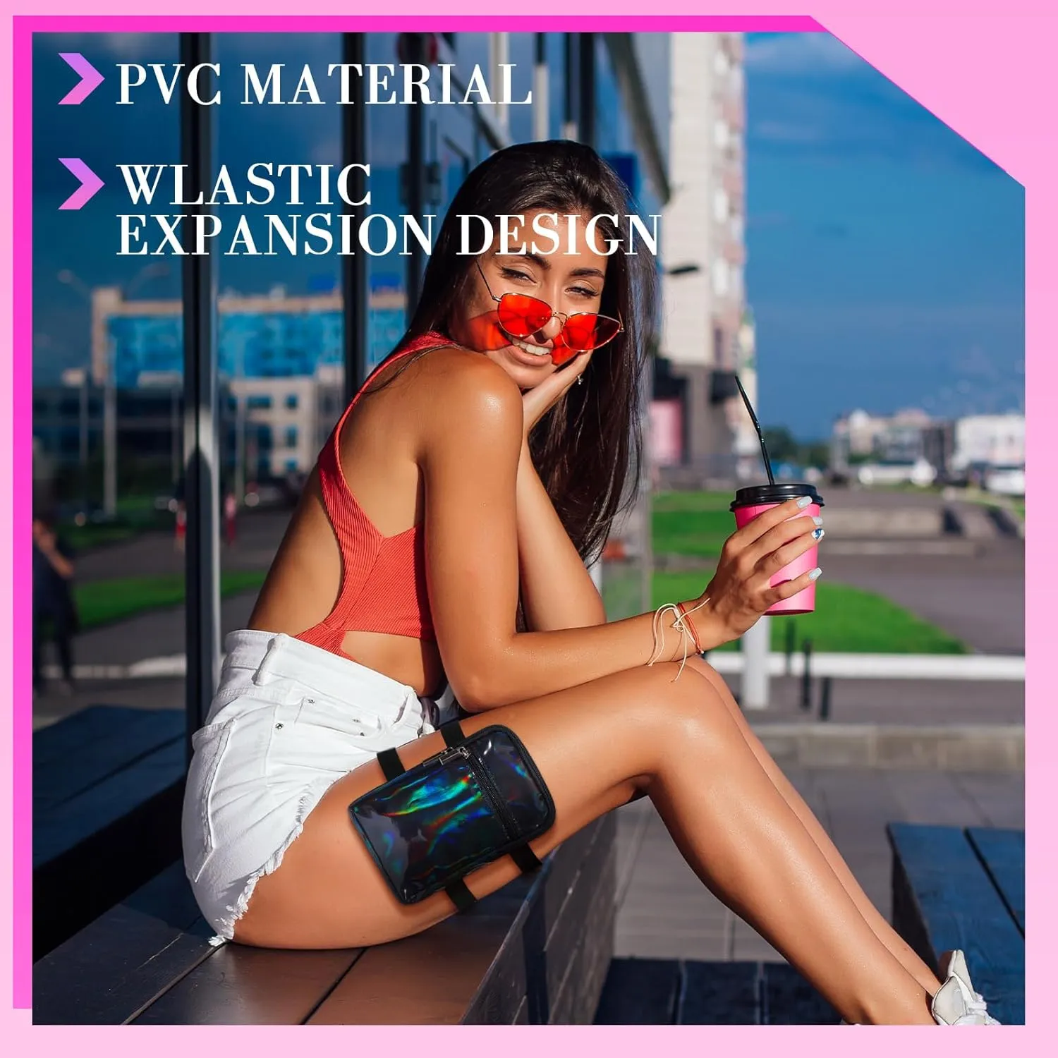 Carnival Leg Bag Holographic Thigh Bag with Adjustable Strap Leg Harness Women Summer Iridescent Travel Hiking Pack(Black,Leg Bag)