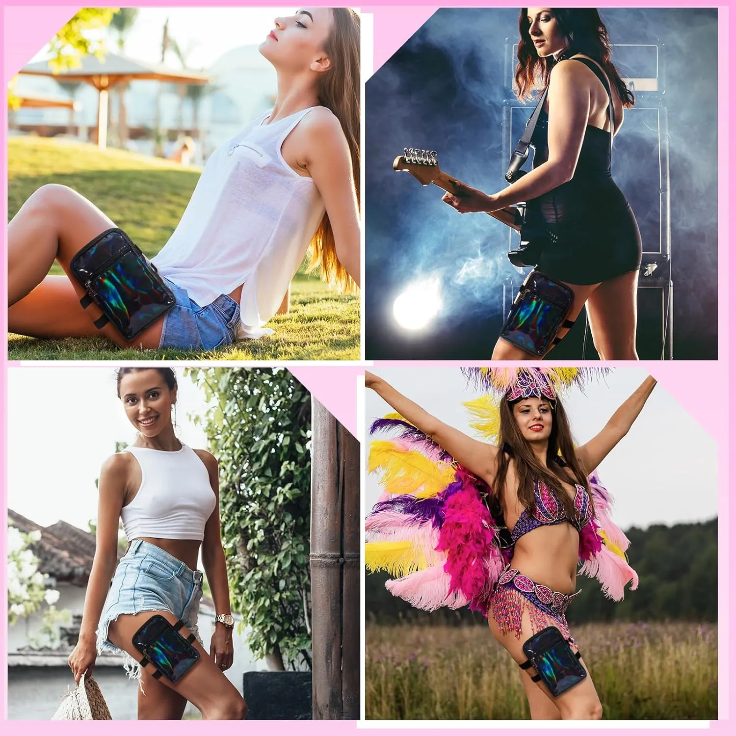 Carnival Leg Bag Holographic Thigh Bag with Adjustable Strap Leg Harness Women Summer Iridescent Travel Hiking Pack(Black,Leg Bag)