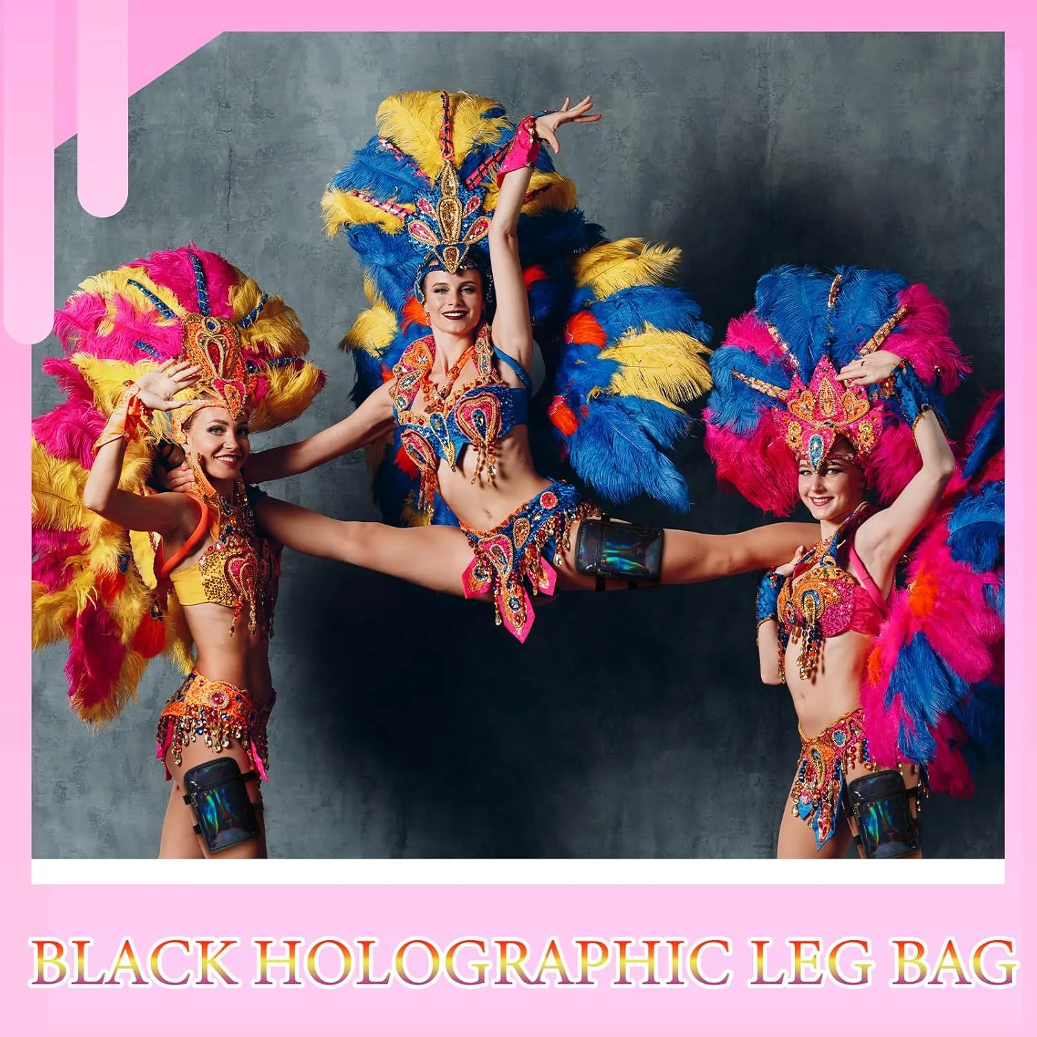 Carnival Leg Bag Holographic Thigh Bag with Adjustable Strap Leg Harness Women Summer Iridescent Travel Hiking Pack(Black,Leg Bag)
