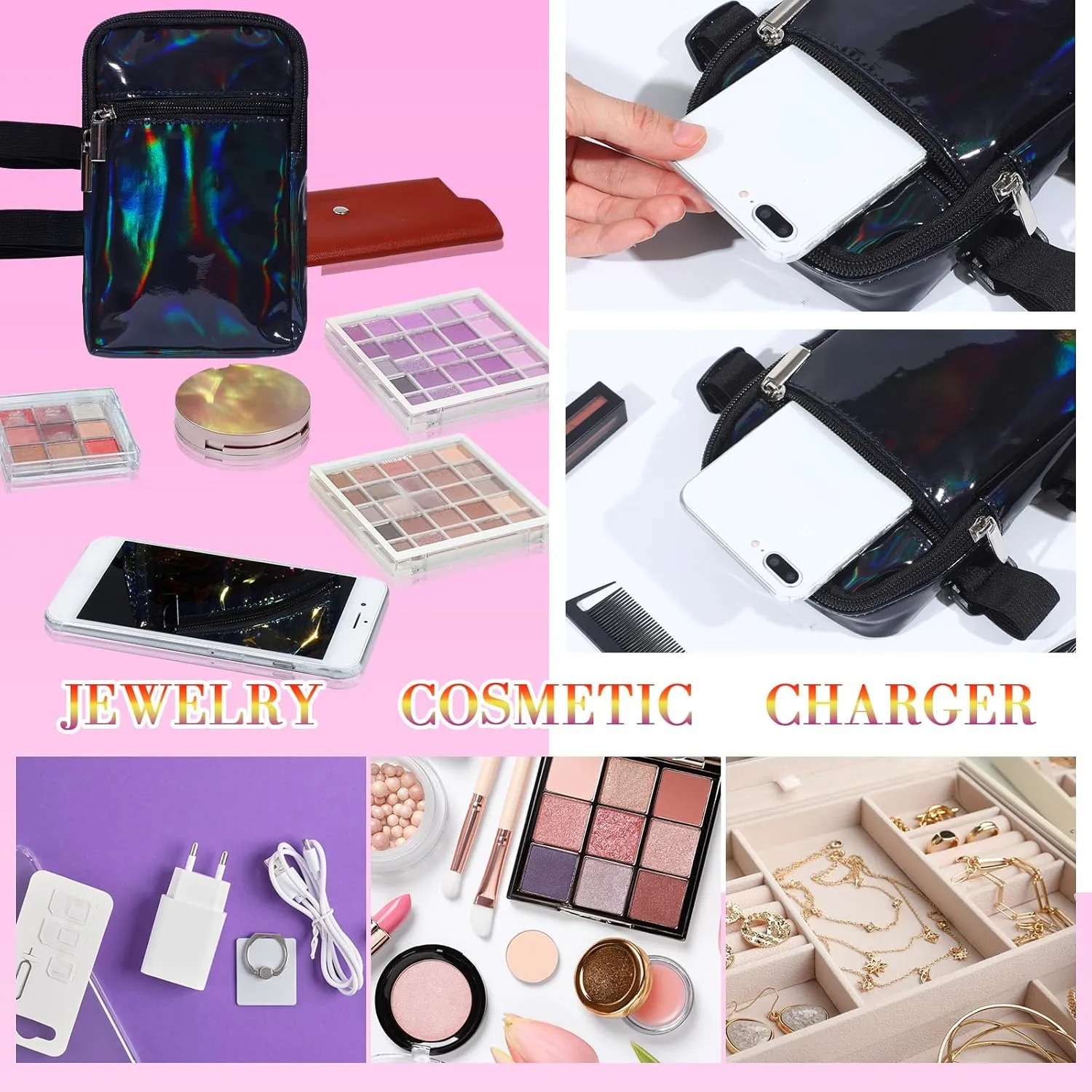 Carnival Leg Bag Holographic Thigh Bag with Adjustable Strap Leg Harness Women Summer Iridescent Travel Hiking Pack(Black,Leg Bag)