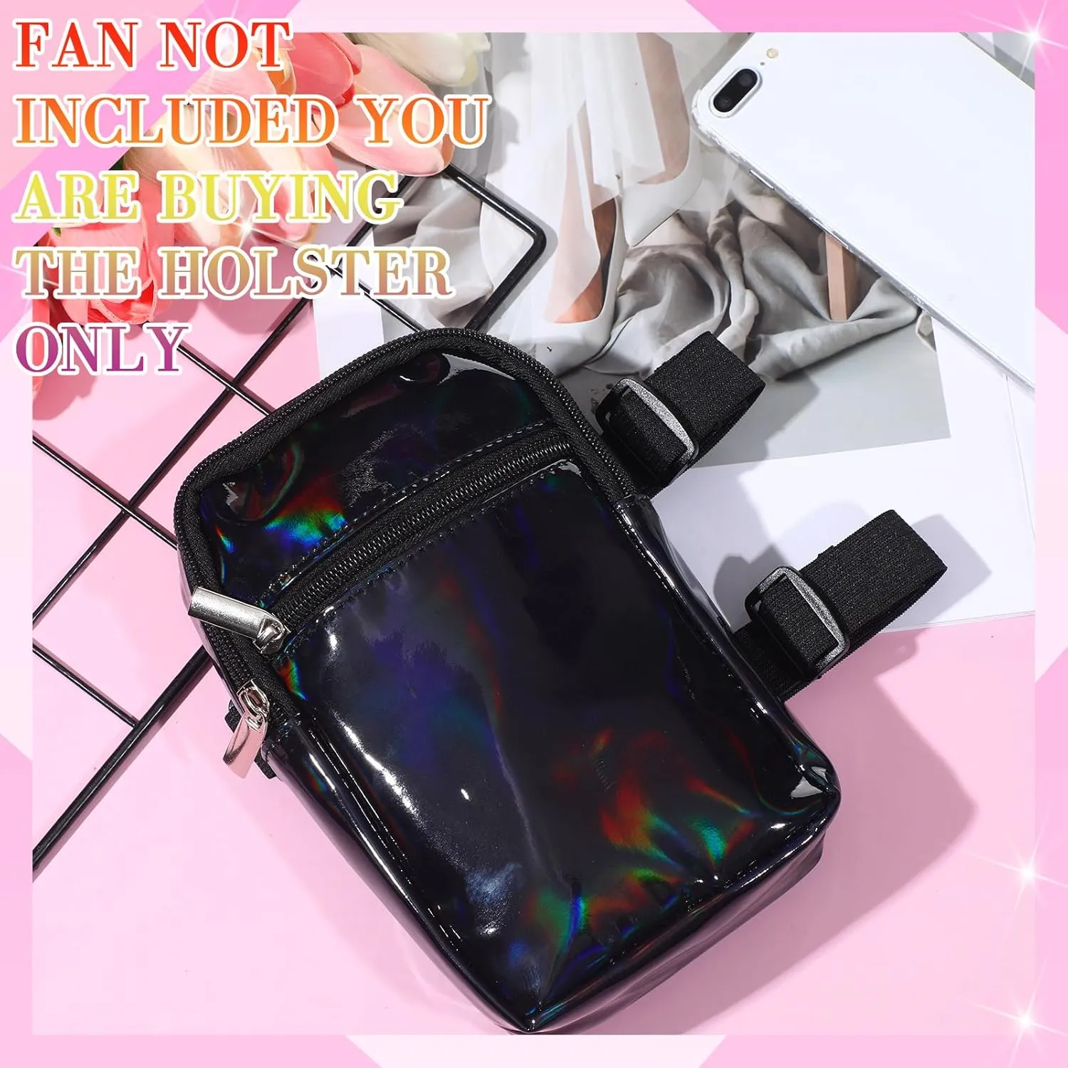 Carnival Leg Bag Holographic Thigh Bag with Adjustable Strap Leg Harness Women Summer Iridescent Travel Hiking Pack(Black,Leg Bag)