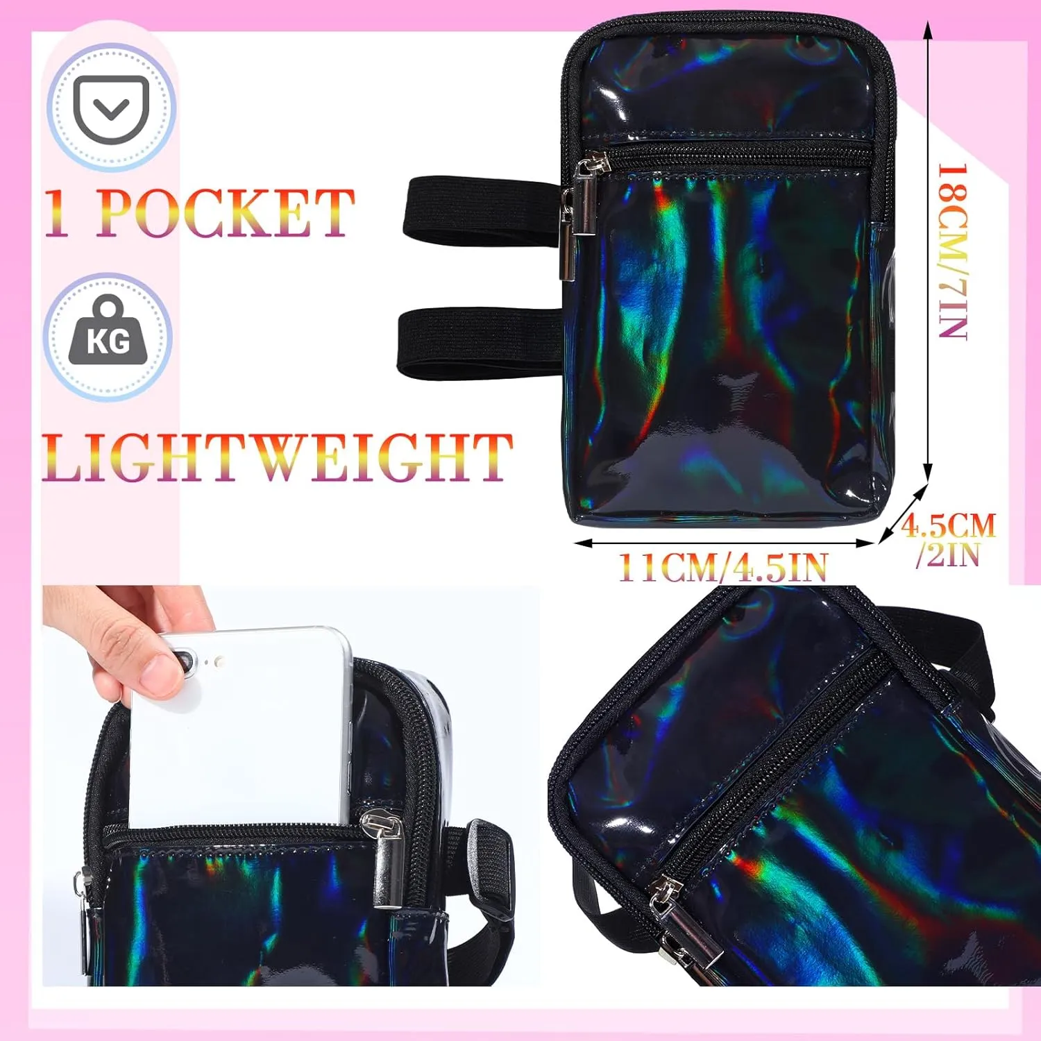 Carnival Leg Bag Holographic Thigh Bag with Adjustable Strap Leg Harness Women Summer Iridescent Travel Hiking Pack(Black,Leg Bag)