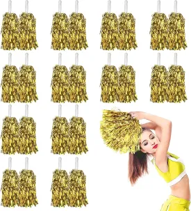 DILIBRA 24 Pcs Metallic Cheerleading Pom Poms for Kids, Cheerleaders Cheer Pom Poms with Baton Handle, Cheering Squad Hand Flower for Adults Team Spirit Sports Game Dancing Party