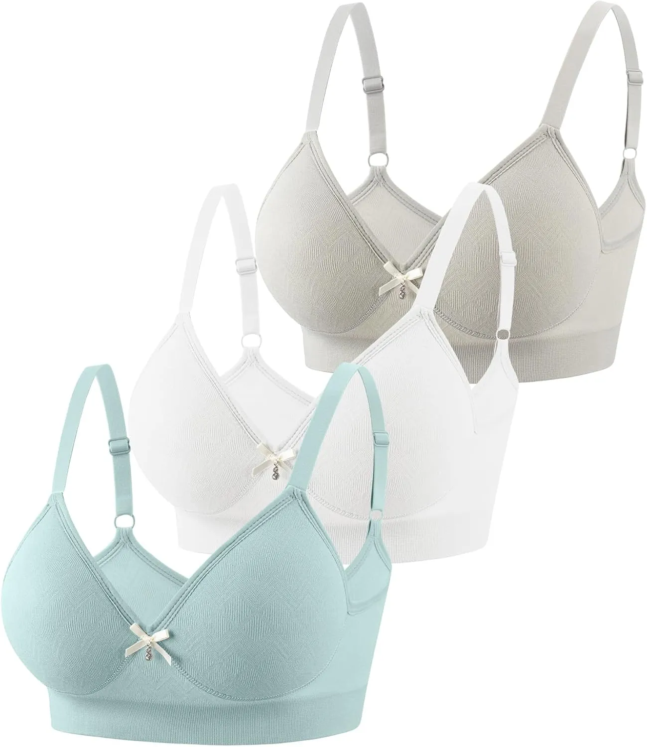 Eleplus 3 Pieces Deep V Wireless Bras for Women Seamless Comfy Bralettes Lightly Lined Multicolors Pack
