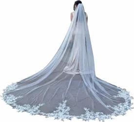 EllieWely Long Cathedral Length Lace Bridal Wedding Veil With Metal Comb