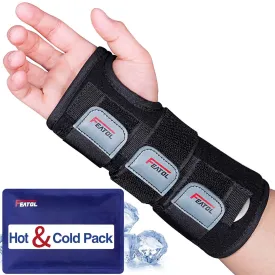 FEATOL Wrist Brace Carpal Tunnel, Night Support Brace with Wrist Splint, Adjustable Straps, Hot/Ice Pack for Women and Men, Right Hand, Medium/Large, Tendinitis, Arthritis, Pain Relief