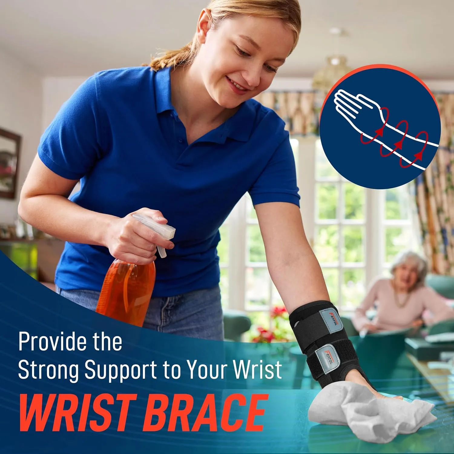 FEATOL Wrist Brace Carpal Tunnel, Night Support Brace with Wrist Splint, Adjustable Straps, Hot/Ice Pack for Women and Men, Right Hand, Medium/Large, Tendinitis, Arthritis, Pain Relief