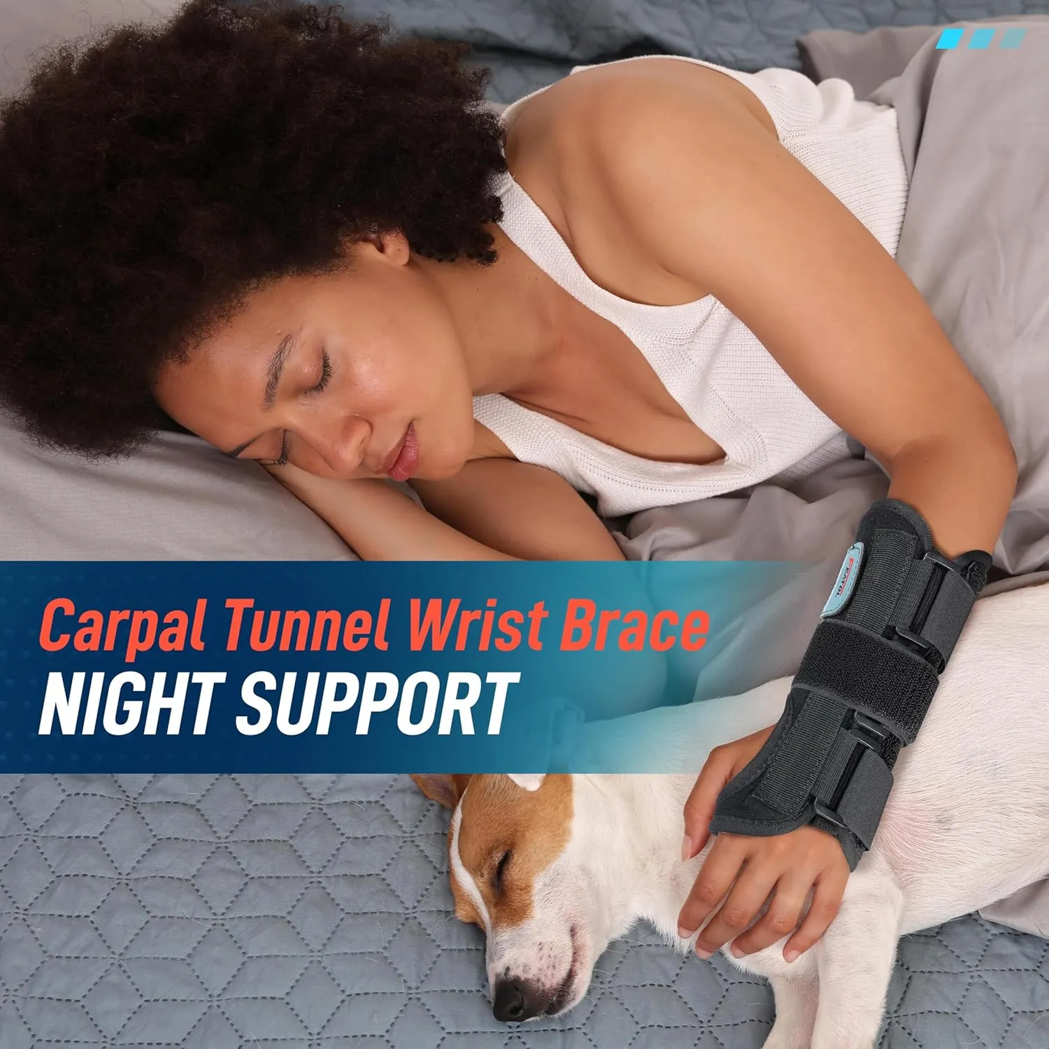 FEATOL Wrist Brace Carpal Tunnel, Night Support Brace with Wrist Splint, Adjustable Straps, Hot/Ice Pack for Women and Men, Right Hand, Medium/Large, Tendinitis, Arthritis, Pain Relief