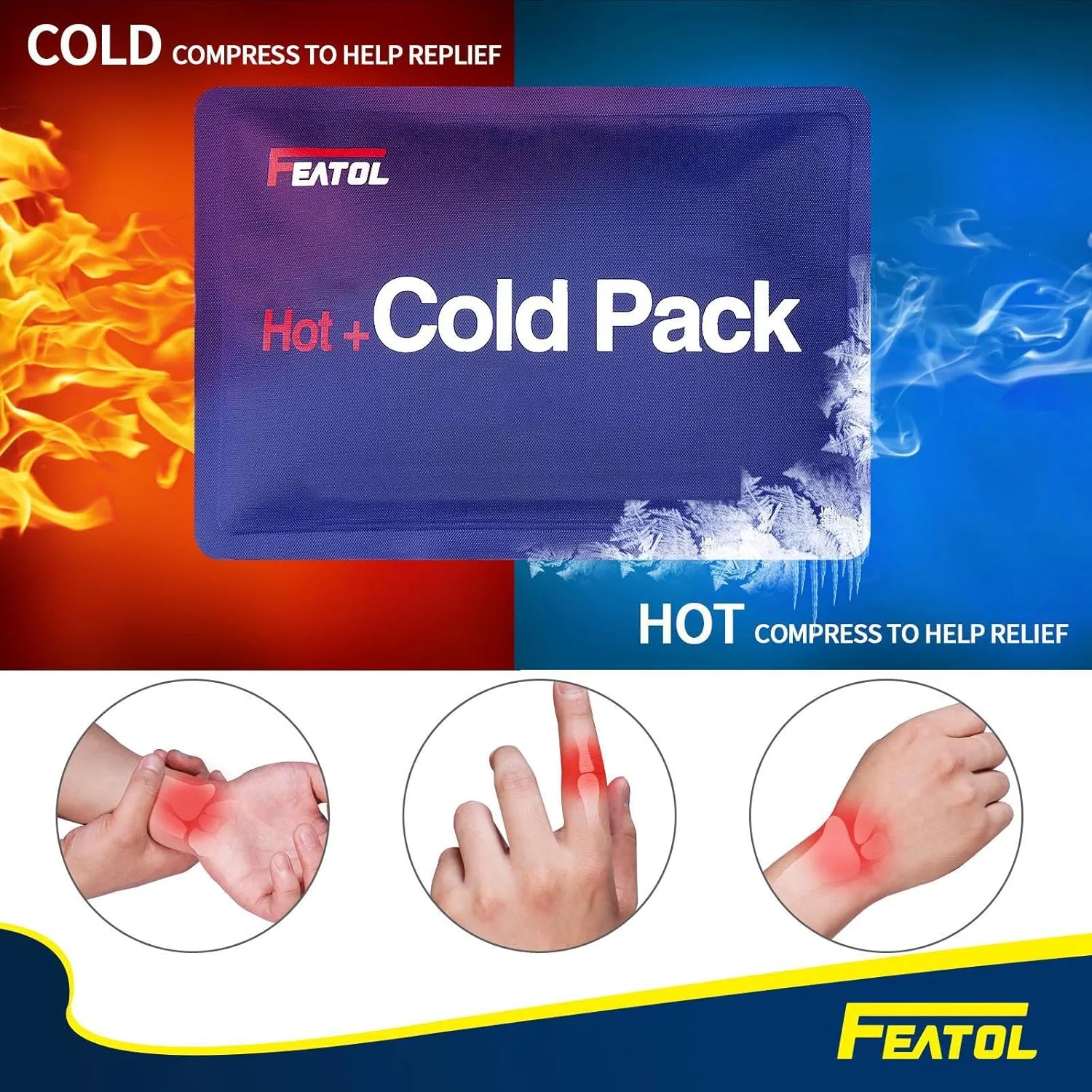 FEATOL Wrist Brace Carpal Tunnel, Night Support Brace with Wrist Splint, Adjustable Straps, Hot/Ice Pack for Women and Men, Right Hand, Medium/Large, Tendinitis, Arthritis, Pain Relief