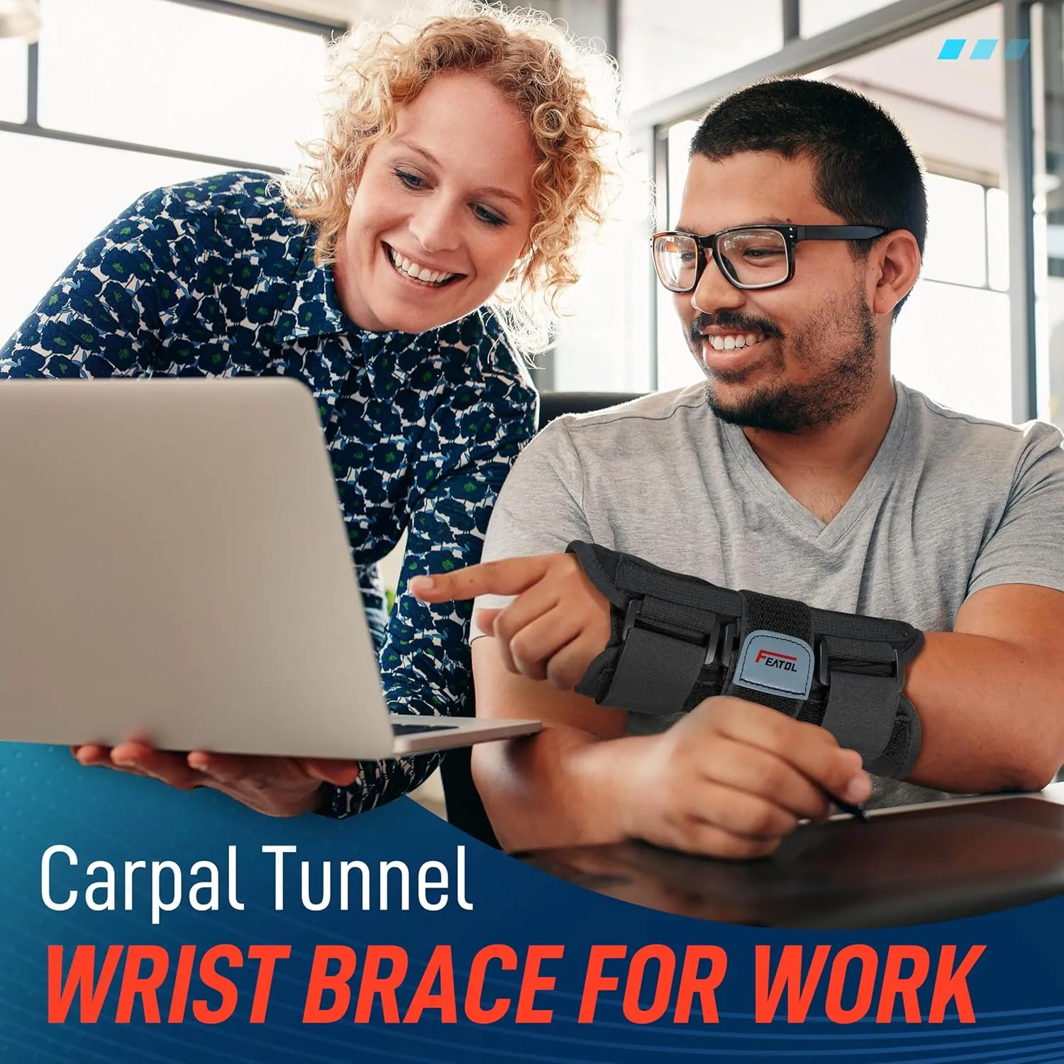 FEATOL Wrist Brace Carpal Tunnel, Night Support Brace with Wrist Splint, Adjustable Straps, Hot/Ice Pack for Women and Men, Right Hand, Medium/Large, Tendinitis, Arthritis, Pain Relief