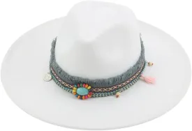 Fedora Hats for Women Big Brim Band Cowboy Panama Solid Belt Men Hat Felted Fedoras White 56-58cm