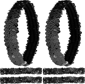 GORGECRAFT 12PCS Sequin Girls Headband Elastic Glow Stretch Sparkle Glitter Fashion Adjustable Hair Band Accessories Set for Women Teens Sports Dance Party Teams Store(Black)