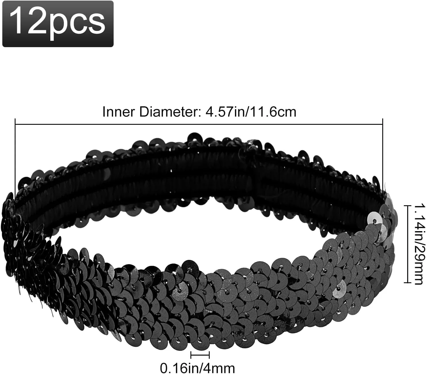GORGECRAFT 12PCS Sequin Girls Headband Elastic Glow Stretch Sparkle Glitter Fashion Adjustable Hair Band Accessories Set for Women Teens Sports Dance Party Teams Store(Black)