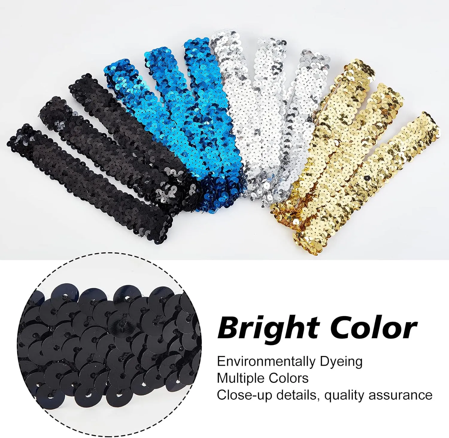 GORGECRAFT 12PCS Sequin Girls Headband Elastic Glow Stretch Sparkle Glitter Fashion Adjustable Hair Band Accessories Set for Women Teens Sports Dance Party Teams Store(Black)
