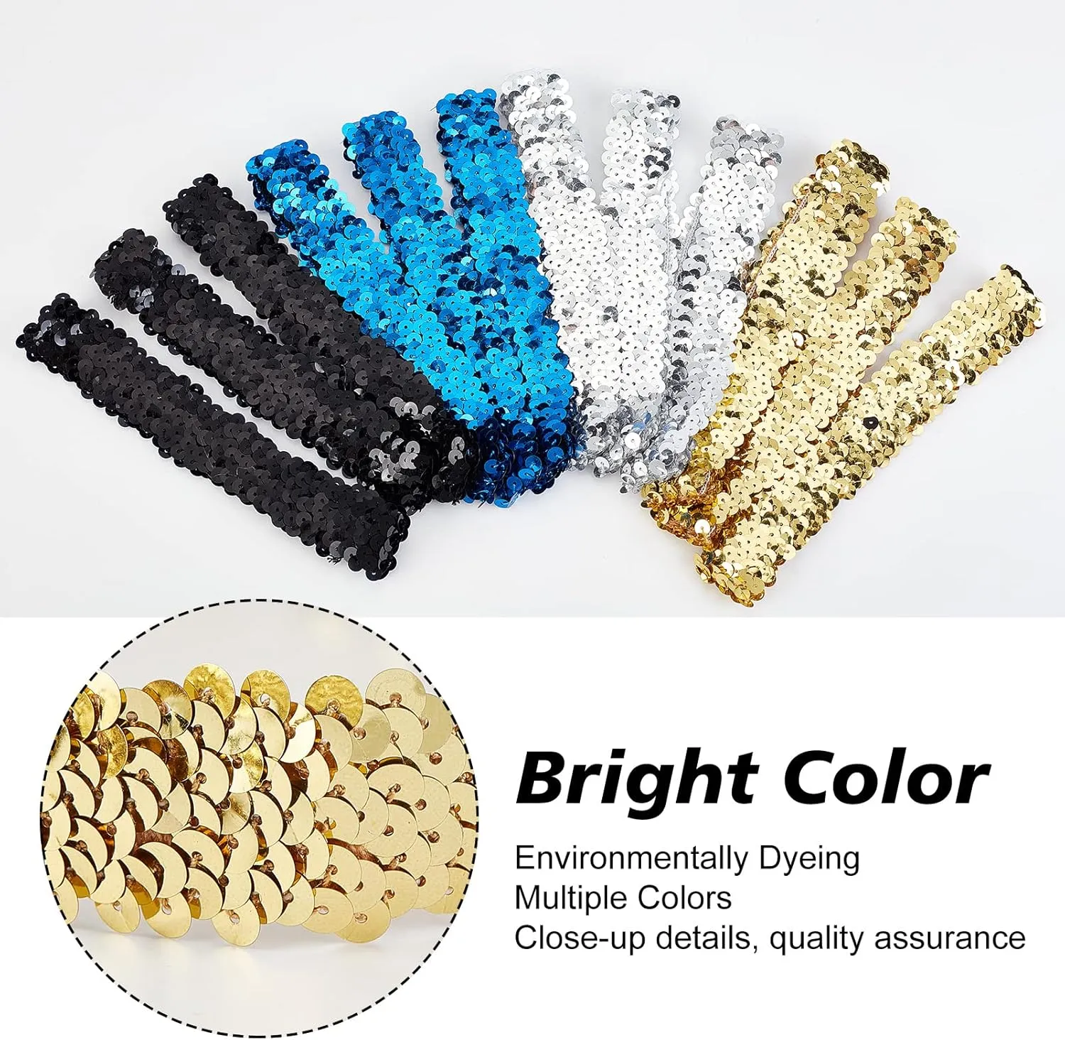 GORGECRAFT 12PCS Sequin Headband Elastic Glow Stretch Sparkle Glitter Fashion Adjustable Hair Band Accessories Pack Set for Girls Women Teens Sports Dance Party Teams Crafts(Gold)