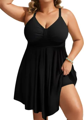 Hanna Nikole Womens Plus Size Swim Dress Swimsuit One Piece Tummy Control Bathing Suit Flowy Body Shaping Swimwear