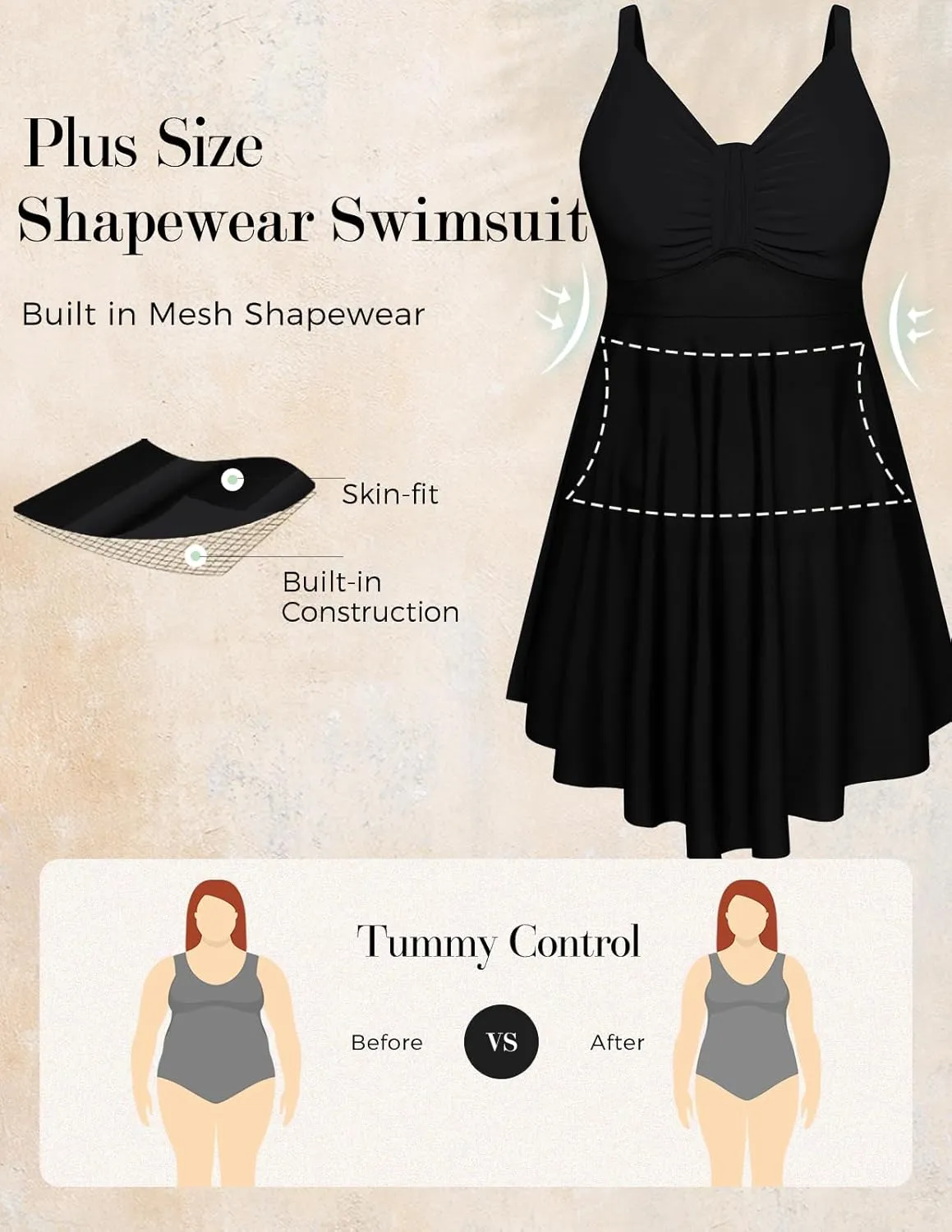 Hanna Nikole Womens Plus Size Swim Dress Swimsuit One Piece Tummy Control Bathing Suit Flowy Body Shaping Swimwear