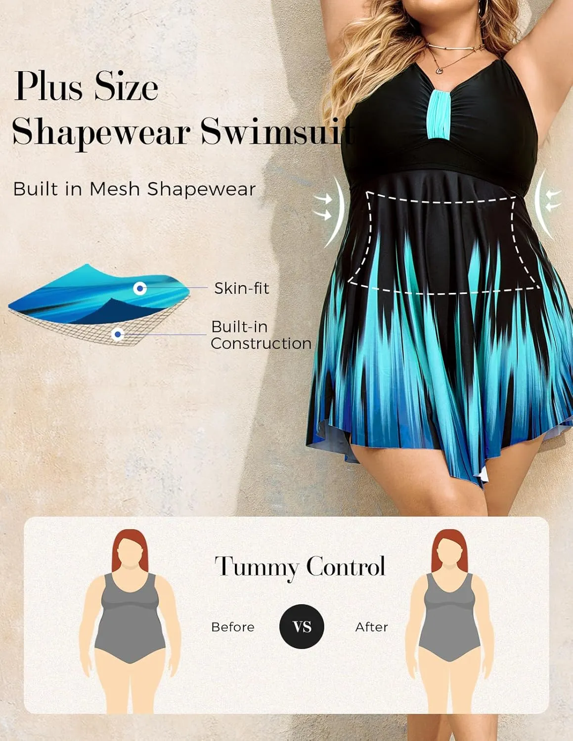 Hanna Nikole Womens Plus Size Swim Dress Swimsuit One Piece Tummy Control Bathing Suit Flowy Body Shaping Swimwear