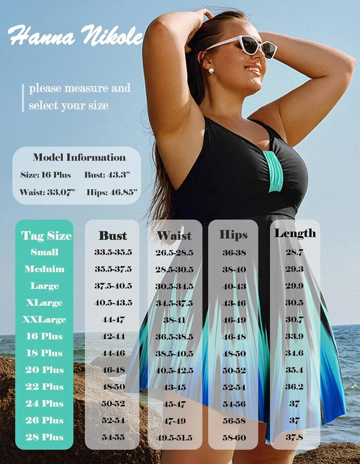 Hanna Nikole Womens Plus Size Swim Dress Swimsuit One Piece Tummy Control Bathing Suit Flowy Body Shaping Swimwear