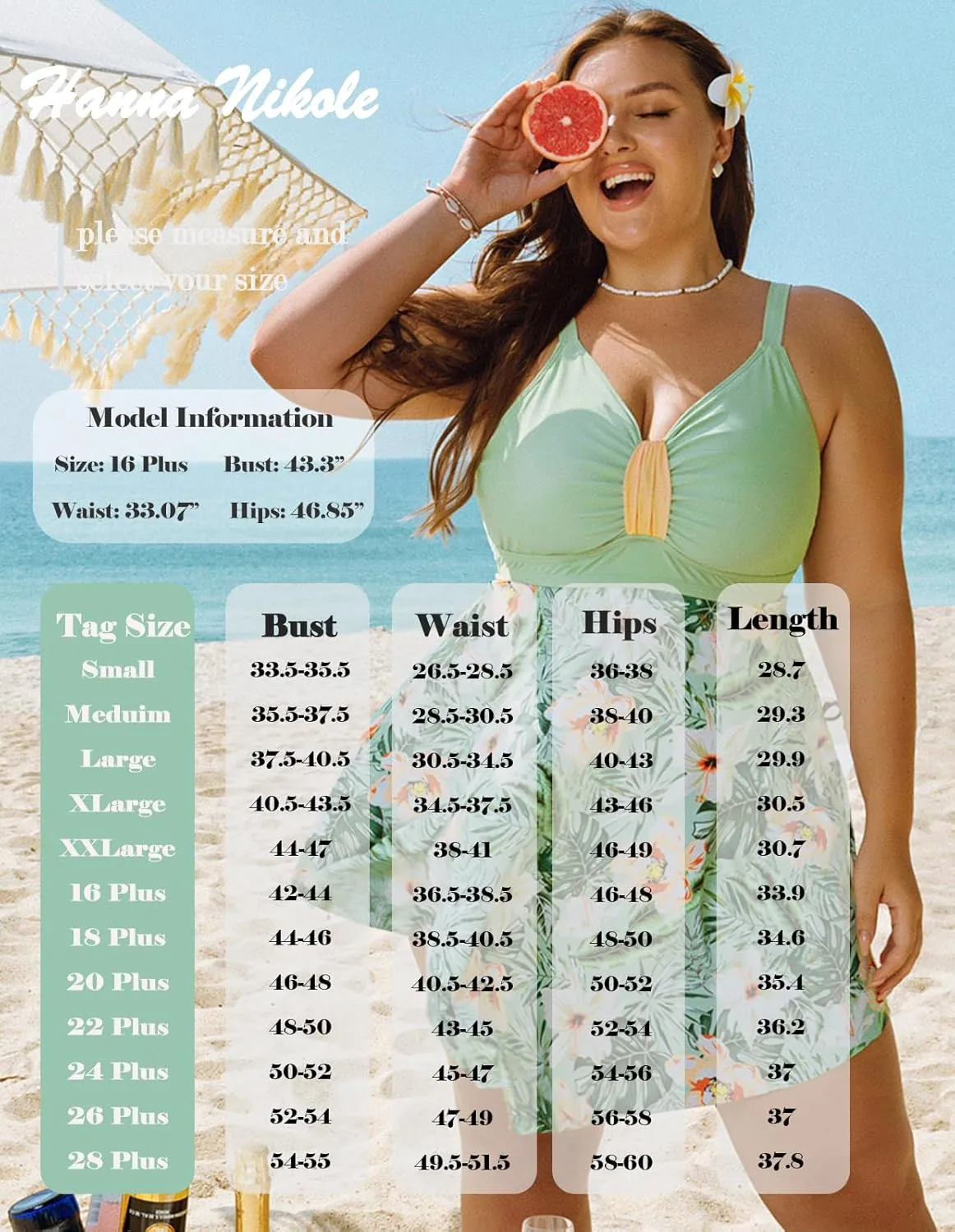 Hanna Nikole Womens Plus Size Swim Dress Swimsuit One Piece Tummy Control Bathing Suit Flowy Body Shaping Swimwear