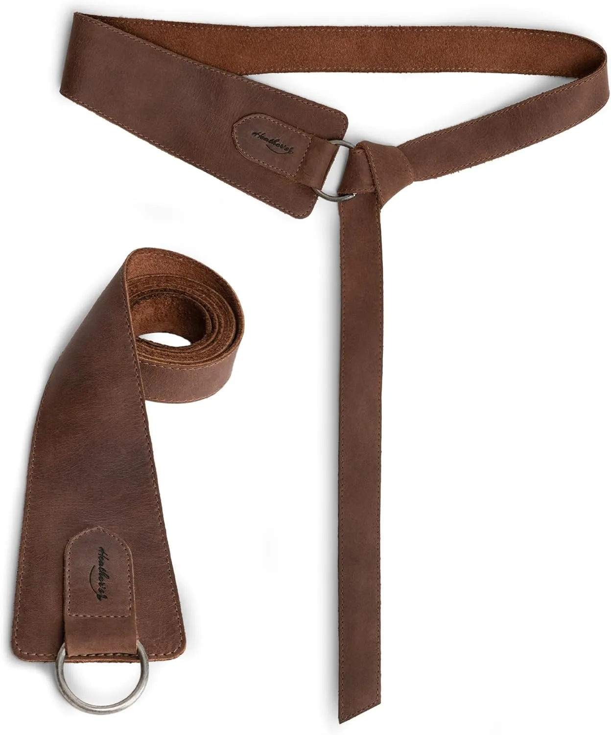 Heather's, Formal Belt for Women with Ring, No-Buckle Belt, Waist Strap, Stylish Belly Accessory, Full Grain Leather, Handmade, Bourbon Brown