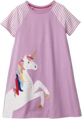 HILEELANG Toddler Girl Cotton Casual Dress Summer Short Sleeve Basic Tunic Playwear Shirt Dresses