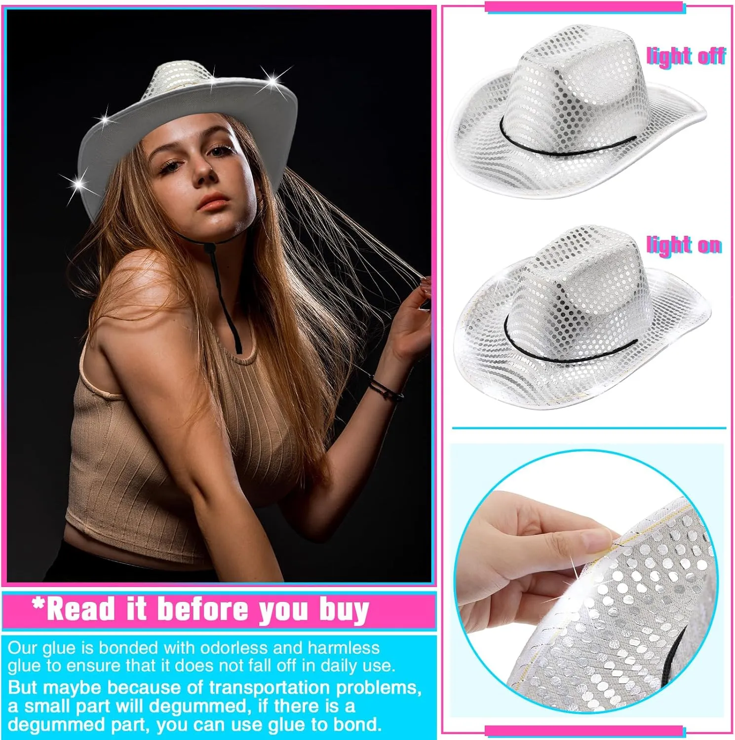 LED Lights Cowboy Cowgirl Hat Flashing LED Lights Cowgirl Hat for Wedding Western Bachelorette Party