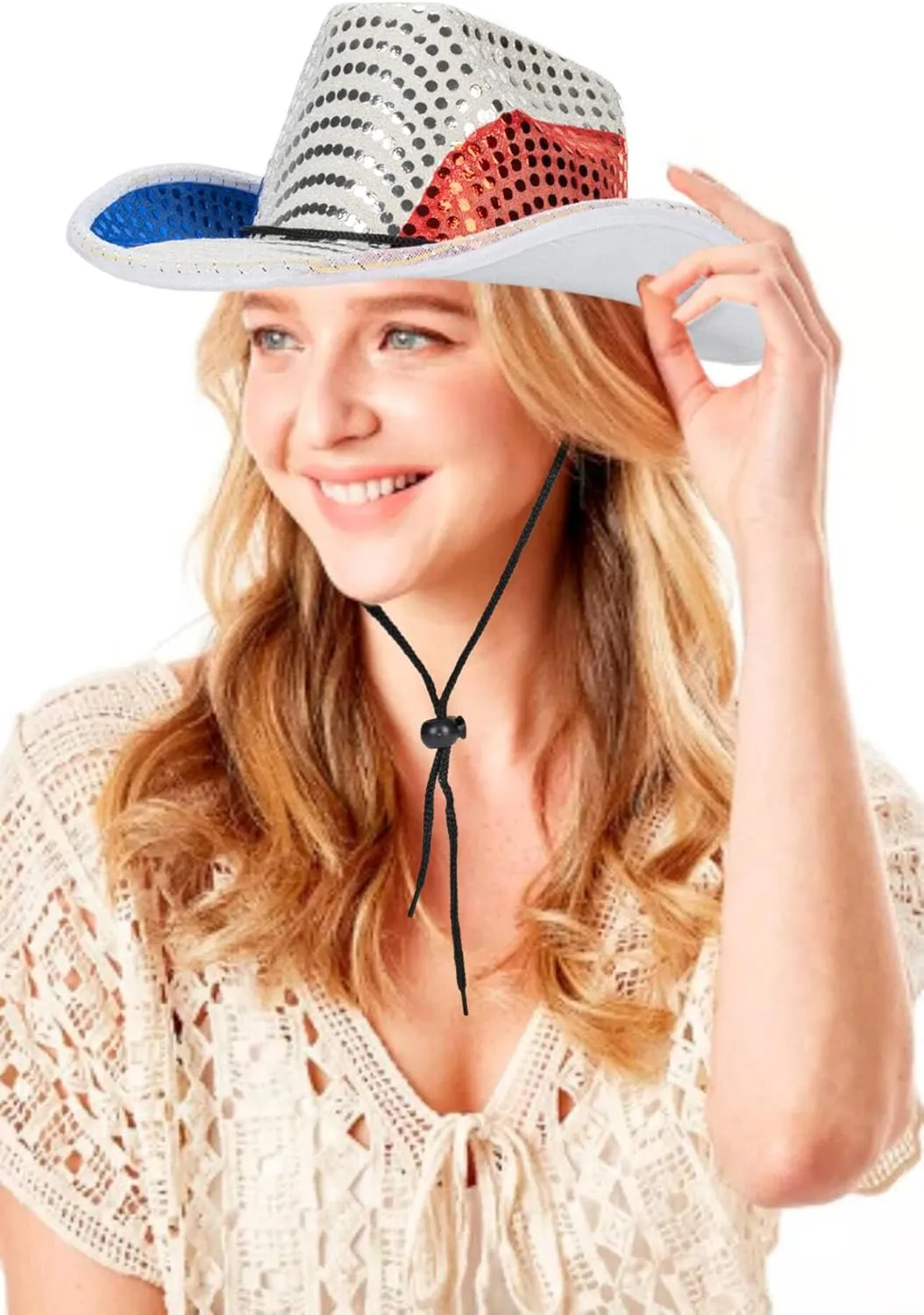 Light Up Western-Cowboy-Hat for Womens/Mens - 4th of July Sequin Cowgirl Hat for Independence Day Party
