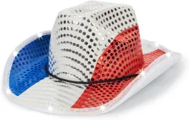 Light Up Western-Cowboy-Hat for Womens/Mens - 4th of July Sequin Cowgirl Hat for Independence Day Party