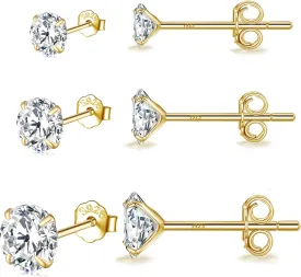 MASOP VOGU 3-5mm Sterling Silver Stud Earrings Set 14K White Gold Plated Hypoallergenic Tiny Round Cut CZ Cubic Zirconia Simulated Diamond Cartilage Studs for Women Men