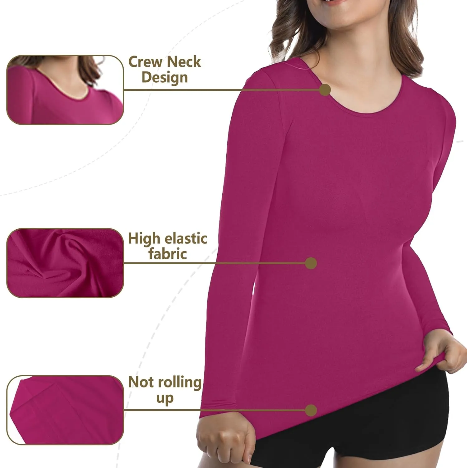  MD Womens Compression Slimming Shirts and Undershirts for Tummy Waist and Bust Long Sleeves Thermal Underwear Round Neck