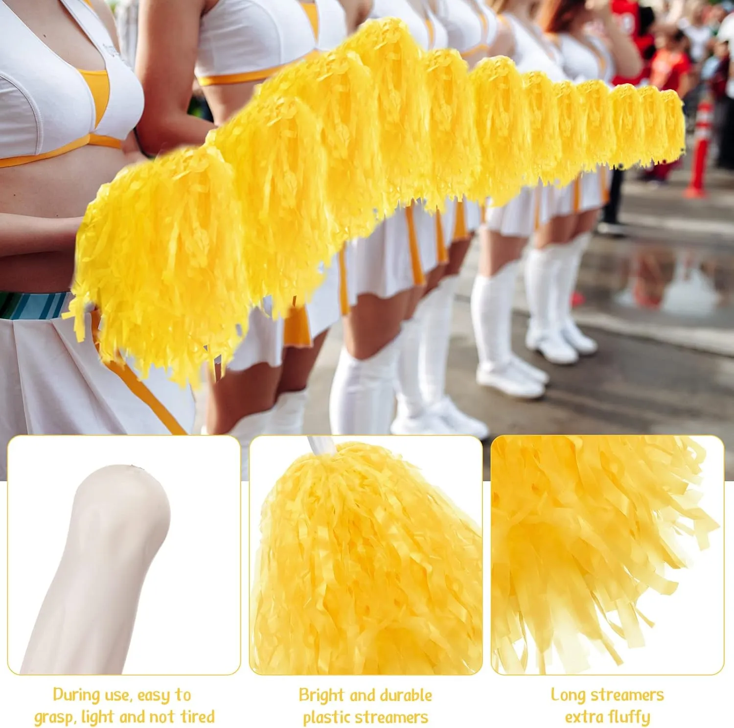 Meooeck 80 Pcs Cheerleading Pom Poms Sports Dance Cheer Pompoms with Handles Plastic Cheerleader Stuff for Sport Gymnastics Adults Cheering Team Party Decorations