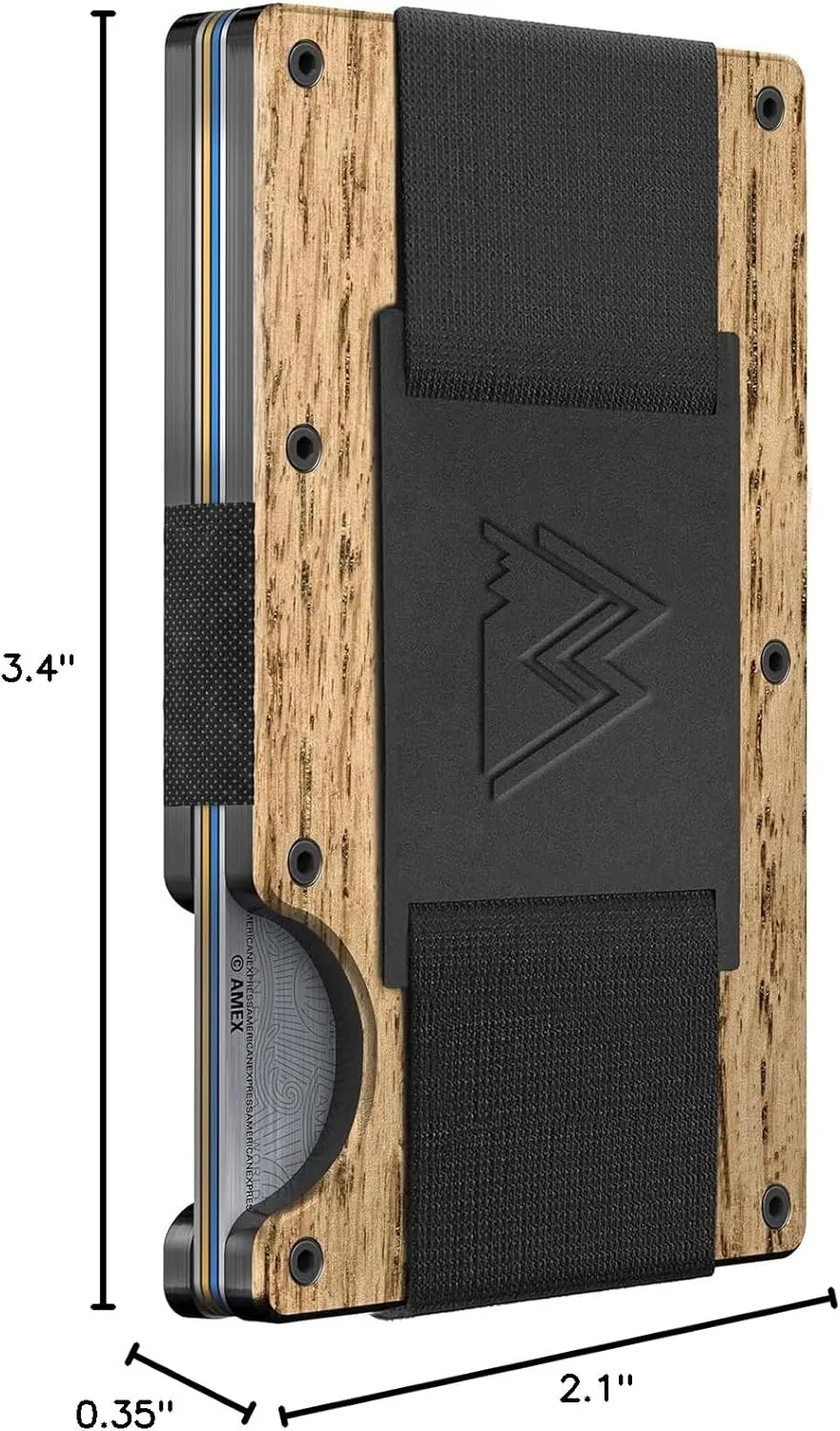 Mountain Voyage Co Minimalist Cash Strap - Slim RFID Blocking Wallet for Men & Women - Scratch Resistant, Credit Card Holder, Easily Removable Money & Cards, Aluminium Wallet (Beech Wood Carbon)
