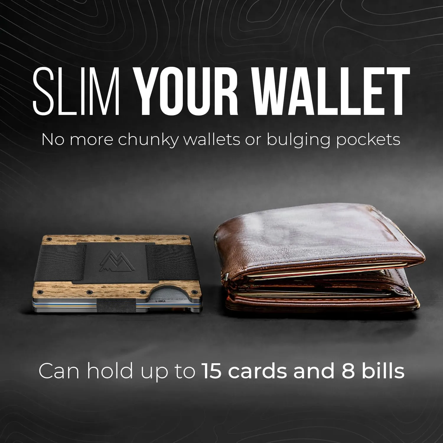 Mountain Voyage Co Minimalist Cash Strap - Slim RFID Blocking Wallet for Men & Women - Scratch Resistant, Credit Card Holder, Easily Removable Money & Cards, Aluminium Wallet (Beech Wood Carbon)