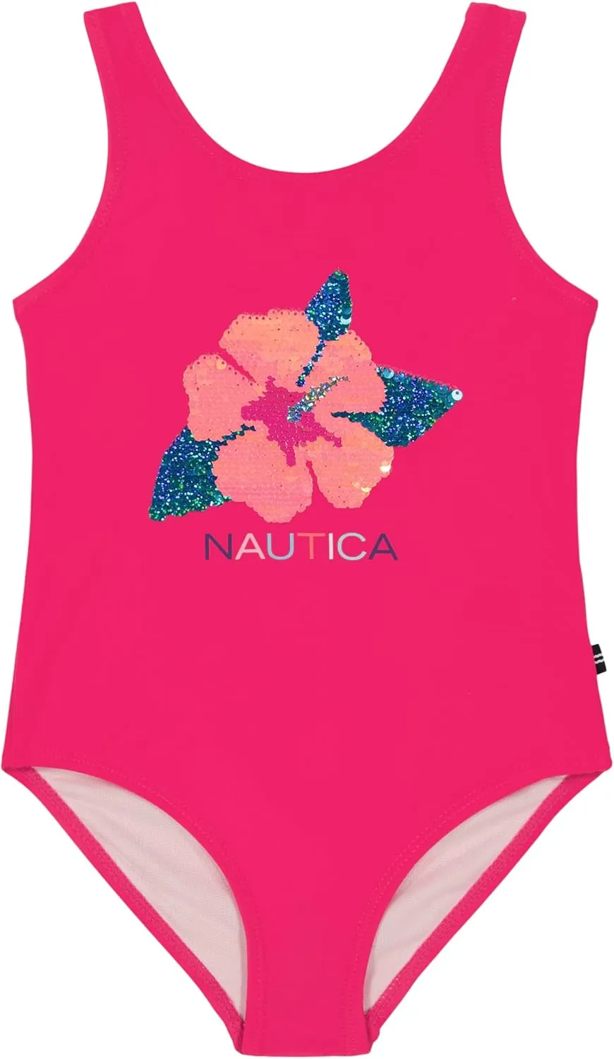 Nautica Girls' One-Piece Swimsuit with UPF 50  Sun Protection, Quick Drying Bathing Suit