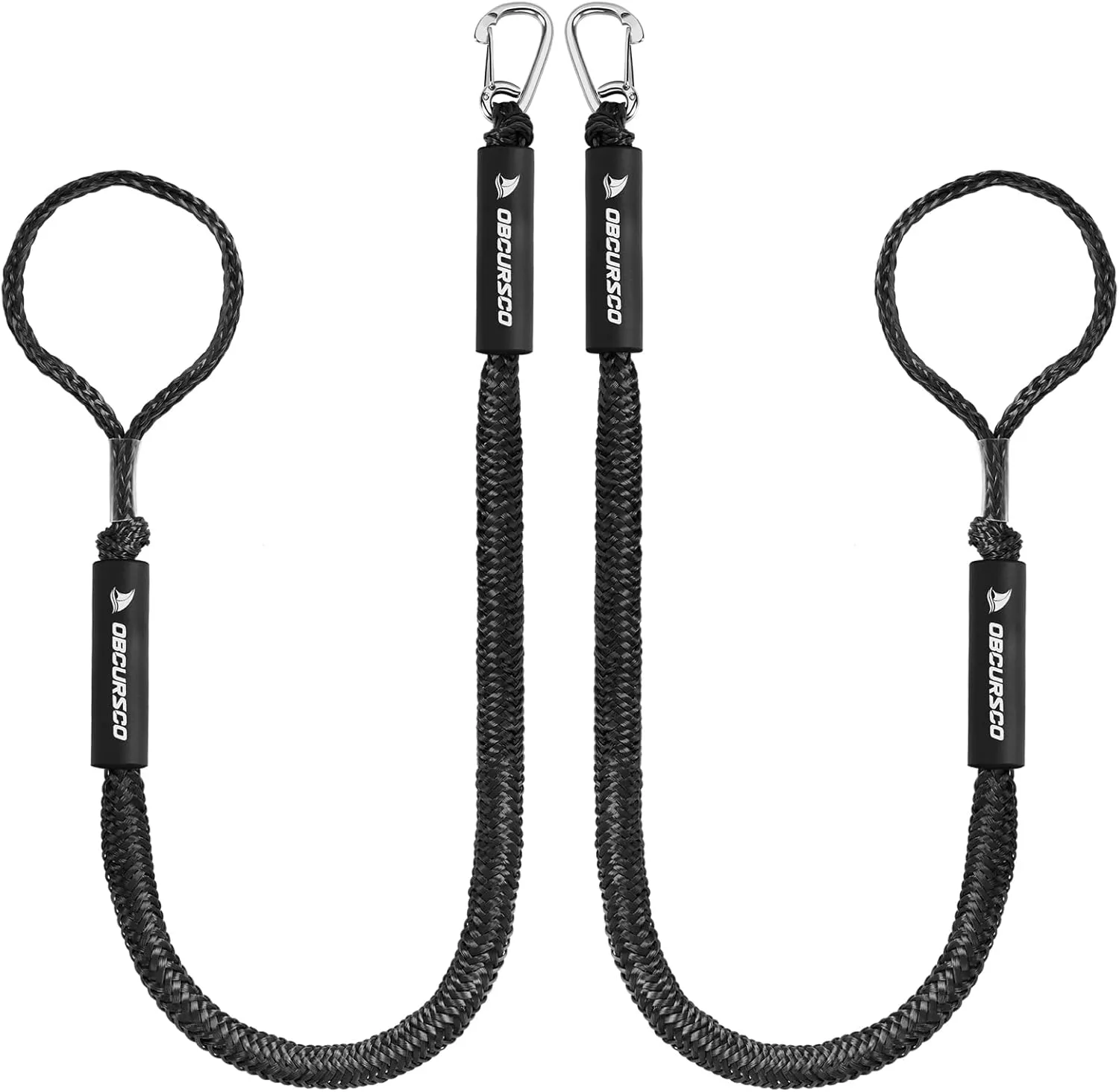 Obcursco 4FT Bungee Dock Lines,Boat Dock Rope,Jet Ski Accessories with 316 Stainless Steel Clip for Kayak,Seadoo,Pontoon,Yamaha WaveRunner,Canoe (2 Pack, Black)