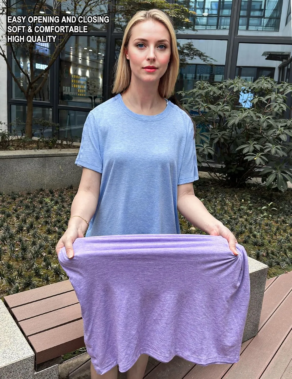 Post Shoulder Surgery Shirts for Women- Short Sleeve-Full Snap-Open Arm Shoulder Recovery Clothing Chemo Clothing