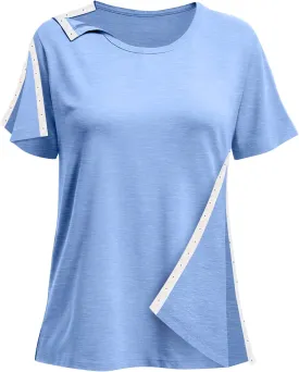 Post Shoulder Surgery Shirts for Women- Short Sleeve-Full Snap-Open Arm Shoulder Recovery Clothing Chemo Clothing