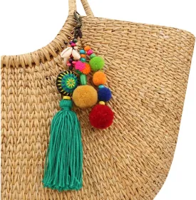 QTMY Pom Pom Shell Beads Tassel Bag Charm Pendant Boho Keyring Keychain for Women Purse Handbag Decor (6)