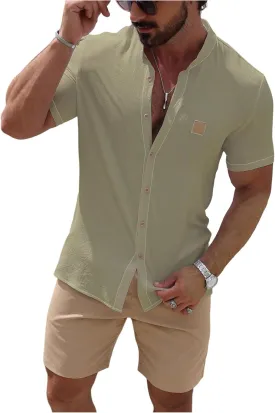 SOLY HUX Men's Casual Tracksuit Button Down Shirt and Drawstring Waist Short Sets Summer 2 Piece Outfits