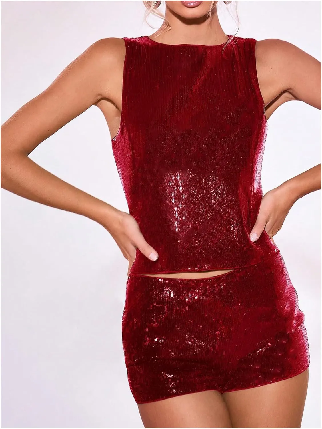 SOLY HUX Women's Sequin Sparkly Shorts Low Elastic Waist Y2k Party Club Mini Booty Shorts
