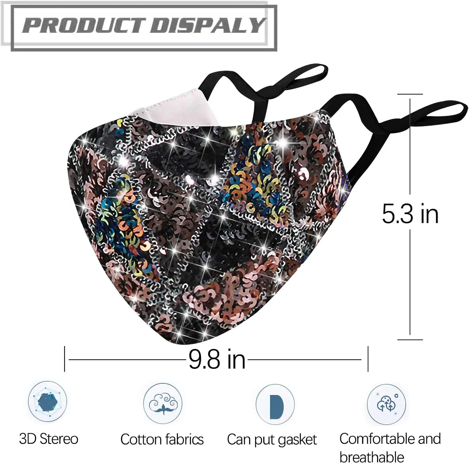 Sparkly Sequin Face Cover Glitter Cotton Sequins Masc Masquerade Face Covering