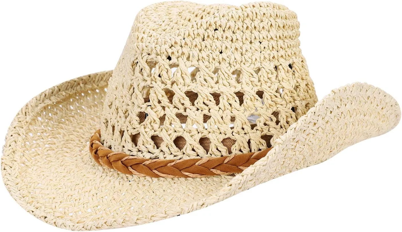 Straw Cowboy Sun Hat for Women/Kids Western Style Shapeable Country UPF 50  Cap